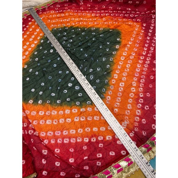Multicolor Bandhani Dupatta With Gold & Pink Border - Picture 4 of 5